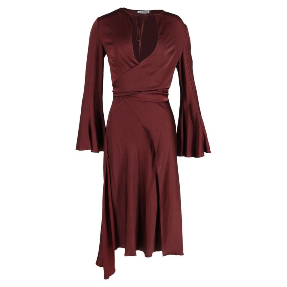 Acne Studios Long Sleeve Dress In Burgundy Satin